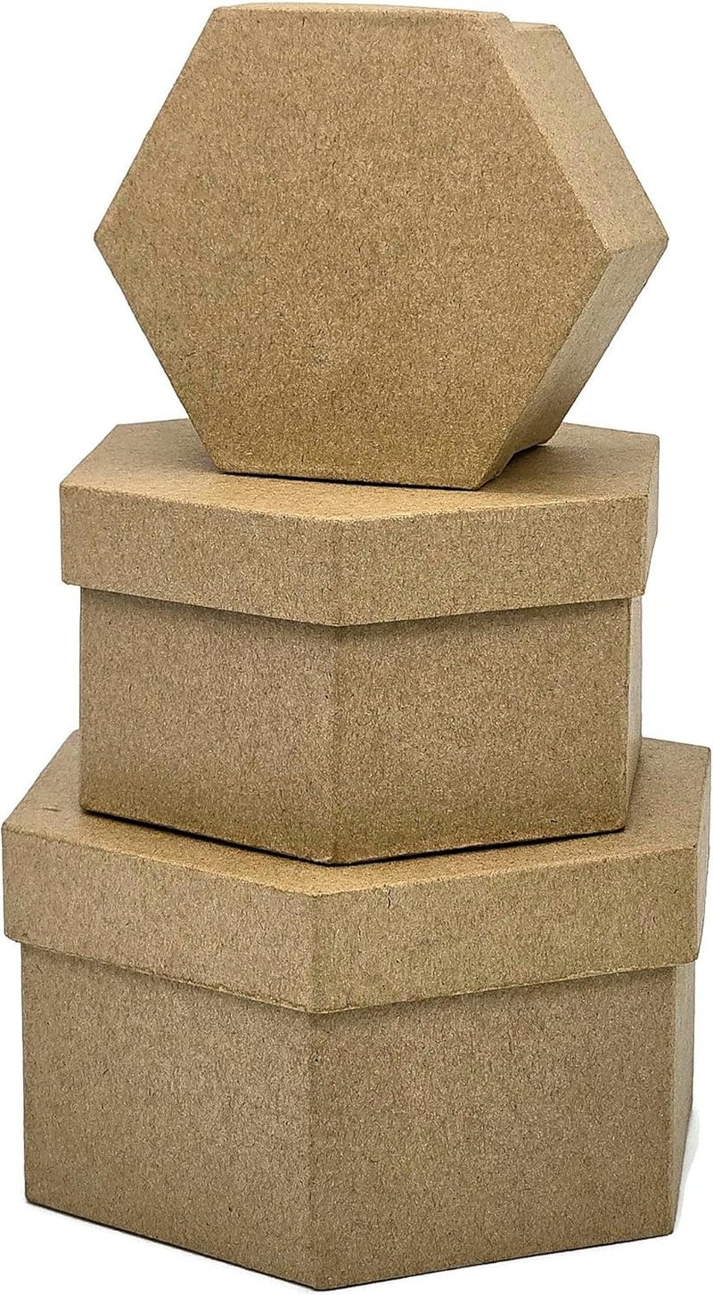 AllStellar Hexagon Paper Mache Nesting Boxes – SMALL Set of 3 Paper Mache Boxes with lids for Crafting, Gifts, Storing Jewelry, Treasure, Accessories, Cosmetics, Ornament and more - Image 1